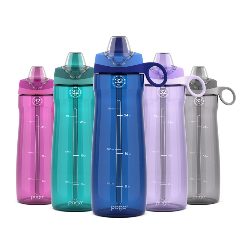 Pogo BPA-Free Tritan Plastic Water Bottle with Soft Straw, 32 Oz, Blue - Image 1